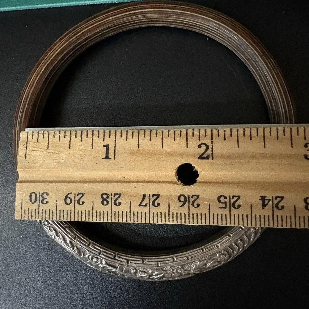 Vintage Chinese Silver Bangle Rattan Phoenix Bamboo Wood 8.25